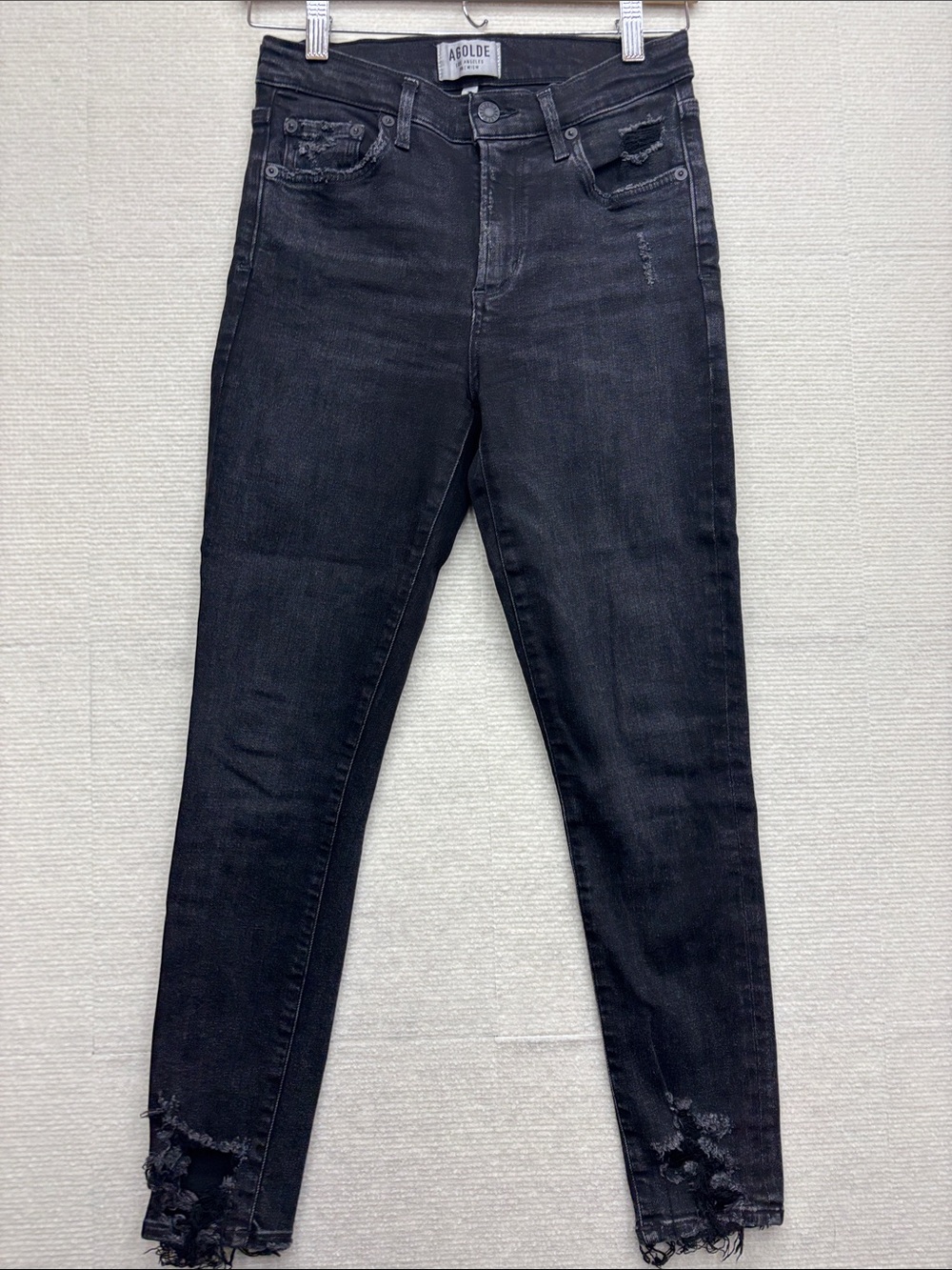 Agolde | 27 Washed Black Skinny Jeans with Frayed Ankles